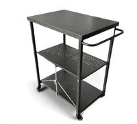 ONBRILL Table de barbecue pliante d'extérieur mobile avec 2 roues de verrouillage, table de four à pizza portable en acier inoxydable à 3 étagères avec crochets pour barbecue, fête, camping, cuisine à