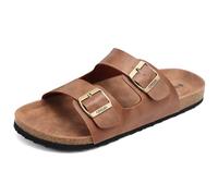 ONCAI Homme Claquett Cuir Sandales de Plage Loisir Bout Ouvert Liège Chaussures Été Confortable à l'intérieur et à l'exterieur Plat Mules Sandales Kaki EU 47