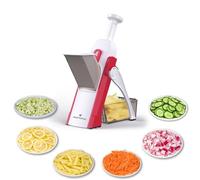 ONCE FOR ALL Mandoline de Cuisine Manuelle Multifonction Tous Coupe Légumes Lame en acier inoxydable, Julienne, Cubes, Fcoupe Patate Frite carotte, tomate (Rouge)