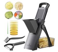 ONCE FOR ALL Mandoline de Cuisine Manuelle Multifonction Tous Coupe Légumes Lame en acier inoxydable, Julienne, Cubes, Fcoupe Patate Frite carotte, tomate (Gris noir + couteau à éplucher)