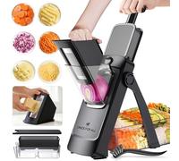 ONCE FOR ALL Mandoline de Cuisine Manuelle Multifonction Tous Coupe Légumes Lame en acier inoxydable, Julienne, Cubes, Fcoupe Patate Frite carotte, tomate (3 générations de noir tout)