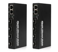 Onchdbfhuu 2X Convertisseur de Média Gigabit 4 vers 2 Émetteurs-Récepteurs RJ45 10/100/1000M Commutateur à Fibre Optique Prise UE