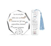Oncle Cadeaux pour les Hommes Plaque acrylique Marque-page 2 Pièces Ensemble Cadeau d’Anniversaire Tonton Personnalisé Coeur Souvenir de Noël Action de Grâce de la Nièce Neveu
