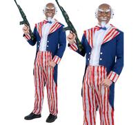 Oncle Sam 4th July Américain Costume Déguisement Horreur Patriote Hommes + Mas