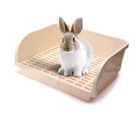 Oncpcare Bac à litière carré pour lapin, cochon d'Inde, pot de toilette pour chinchilla, pot d'apprentissage de la propreté (beige)