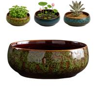 Oncpcare Lotus Pot de fleurs - Pot de fleurs d'intérieur en céramique émaillée pour bonsaï, plantes grasses | Bol de fleurs orientales décoratif hydroponique peu profond (vert)