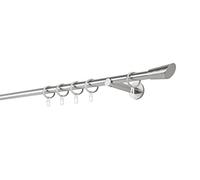 ondeco Tringle à rideau sur mesure 20 mm Rag 1 voie Supports muraux 12 cm Tringle à rideaux Aspect acier inoxydable 110 cm