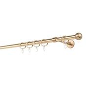 ondeco Tringle à rideau sur mesure - Boule de 20 mm - 1 voie - Supports muraux et supports de plafond de 14 cm - Style avec anneaux - Laiton mat - 100 cm