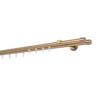 ondeco Tringle à rideau sur mesure, Roulement intérieur, 20 mm, Capuchon, 2 voies, Supports muraux de 12 cm, Style avec patins pour rideaux, Laiton mat 160 cm