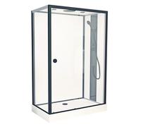 ONDÉE, Cabine de douche GONEA, Style industriel et large douche de tête, Montage sans silicone, Cabine 140x80x212cm, Accès face, Portes coulissantes en verre trempé 6mm, Anticalcaire 1 face