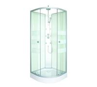 ONDÉE, Cabine de douche hydromassage AMELIA, 1/4 de cercle 80x80x224cm, Profils en aluminium gris, Base blanche, Kit de montage inclus, Vidange de 90mm, Sans tuyau de raccordement