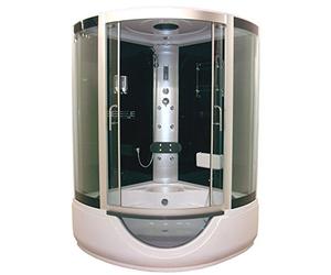 ONDÉE - Cabine hydromassante FARO - Bain douche complet - Accès d'angle à portes coulissantes verre trempé - 136x136x230cm - 10 buses hydromassantes carrées - Etagères et Radio FM - Profilés Gris