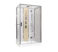 ONDÉE - Cabine hydromassante SÖREN SLIM - Profilés chromé et bois - Cabine accès de face à porte pivotante verre 6mm - 140x80x212cm - 2 grilles de jets hydromassants en métal chromé - Livrée en kit