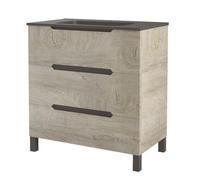 ONDÉE - Meuble à Poser - 3 tiroirs à Fermeture ralentie - Plan Vasque en résine Noir - Dimensions 80 cm - Design Moderne et élégant - idéal pour optimiser Votre Espace - Noir - Modèle Alaska