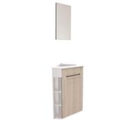 ONDÉE - Meuble à Poser Collection Nova - 1 Porte à Fermeture Progressive - Ouverture Reversible - Livré en Kit - Version Angle - mélaminé Blanc Porte Bois - Vasque résine Blanche