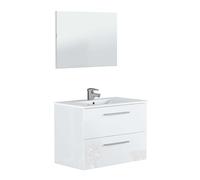ONDÉE - Meuble de salle de bain à Poser Collection ARUBA - Moderne et Pratique - Plan Céramique Simple Vasque Extra-Plat - Miroir inclus - Livré en Kit - Largeur 80cm - Laqué Blanc