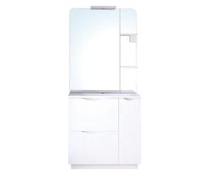 ONDÉE - Meuble de Salle de Bain à Poser Palermo - 2 tiroirs et 1 Porte à Fermeture Progressive - Miroir avec Spot LED et Prise - Largeur 80cm - Laqué Blanc