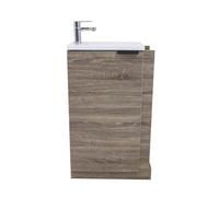 ONDÉE - Meuble Lave-Mains à Poser Collection Woody - Plan résine - 1 Porte - Fermeture Progressive - Installation réversible - 4 étagère latérales - Livré en kit - Largeur 57,5cm- mélaminé Bois