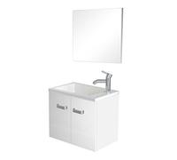 ONDÉE - Meuble Lave-Mains à Suspendre Collection EPICE - Compact avec Grand Espace de Rangement - 2 Portes avec poignées - Miroir Simple - Livré en Kit - Largeur 50-5 cm
