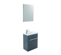 ONDÉE, Meuble Lave-Mains à Suspendre Collection Nino, Compact, Choix de Couleurs, Plan résine sans trop Plein, 1 étagère repositionnable, Miroir Inclus, Livré en kit, Largeur 44cm