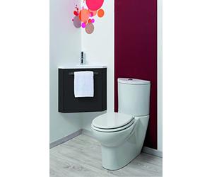 ONDÉE, Meuble Lave-Mains à Suspendre Collection Nino, Meuble d'angle Compact, Choix de Couleurs, 1 Porte, Fermeture Progressive, Installation réversible, Largeur 53cm, Finition laqué Gris