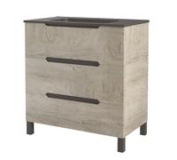 ONDÉE, Meuble Salle de Bain à Poser, 3 tiroirs à Fermeture ralentie, Plan Vasque en résine Noir, Dimensions 80 cm, Design Moderne et élégant, idéal pour optimiser Votre Espace, Noir, Modèle Alaska