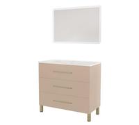 ONDÉE - Meuble Salle de Bain à Poser Monaco - 3 Tiroirs Fermeture Progressive Organisateur Intégré - Plan Vasque Céramique - Miroir LED Rectangle Athena Bords Givrès - 120 cm - Bois d'automne