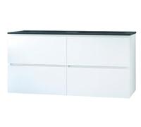 ONDÉE, Meuble Salle de Bain Suspendu avec Plan Vasque Noir, 4 tiroirs à Fermeture Progressive, livré monté, fabriqué en Europe, Largeur 120 cm, Finition Blanc Mat, Modèle Trendy
