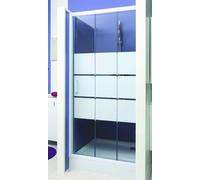 ONDÉE - Porte de douche MISSI, Façade coulissante 3 volets. 120x185cm - Epaisseur 4mm - Installation réversible - Profilé aluminium blanc (-25/+5mm) - Verre trempé sérigraphié 3 bandes blanches