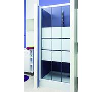 ONDÉE - Porte de douche MISSI, Façade coulissante 3 volets. 90x185cm - Epaisseur 4mm - Installation réversible - Profilé aluminium blanc (-25/+5mm) - Verre trempé sérigraphié 3 bandes blanches
