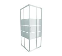 ONDÉE - Porte de douche MISSI, Façade coulissante accès d'angle. 90x185cm - Epaisseur 4mm - Installation réversible - Verre trempé sérigraphié 3 bandes blanches