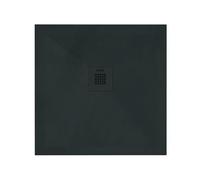 ONDÉE - Receveur Carré - NOLA3 - Antidérapant - Texture Imitation Pierre - Grille d’écoulement - Fabrication Européenne - Découpable - Antibactérien - Extra Plat - avec bonde - 90x90cm - Noir