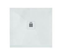 ONDÉE, Receveur Carré, NOLA3, Antidérapant, Texture Imitation Pierre, Grille d’écoulement, Fabrication Européenne, Découpable, Antibactérien, Extra Plat, avec bonde, 100x100cm, Blanc