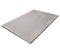 ONDÉE - Receveur de Douche NARA Extra-Plat 30 mm - Résine Allégée Texture Ardoise Découpable Antidérapant PN24-90 x 180 cm - Gris Perle - À Poser ou Encastrer avec Bonde et Grille