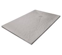 ONDÉE - Receveur de Douche NARA Extra-Plat 30 mm - Résine Allégée Texture Ardoise Découpable Antidérapant PN24-90 x 170 cm - Gris Perle - À Poser ou Encastrer avec Bonde et Grille