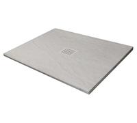 ONDÉE - Receveur de Douche NARA Extra-Plat 30 mm - Résine Allégée Texture Ardoise Découpable Antidérapant PN24-90 x 90 cm - Gris Perle - À Poser ou Encastrer avec Bonde et Grille