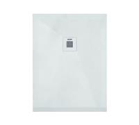 ONDÉE, Receveur Rectangulaire NOLA3, Antidérapant, Texture Imitation Pierre, Grille d’écoulement, Fabrication Européenne, Découpable, Antibactérien, Extra Plat, avec bonde, 100x120cm, Blanc