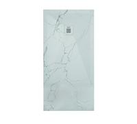 ONDÉE, Receveur Rectangulaire NOLA3, Antidérapant, Texture Imitation Pierre, Grille d’écoulement, Fabrication Européenne, Découpable, Antibactérien, Extra Plat, avec bonde, 90x180cm, Marbre Blanc