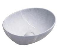 ONDÉE - Vasque De Salle De Bain Ovale - Céramique Finition Béton Beige - Sans Trop Plein - 40,5 x 33 x 14 cm - À Poser - Livré Sans Bonde Ni Robinetterie - Design Contemporain