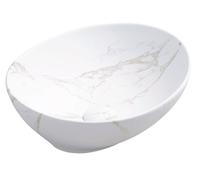 ONDÉE - Vasque De Salle De Bain Ovale - Céramique Finition Marbre Blanc - Sans Trop Plein - 40,5 x 33 x 14 cm - À Poser - Livré Sans Bonde Ni Robinetterie - Style Raffiné
