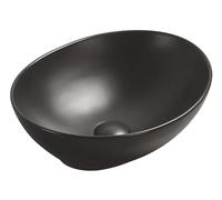 ONDÉE - Vasque De Salle De Bain Ovale - Céramique Noire - Finition Mat - Sans Trop Plein - 40,5 x 33 x 14 cm - À Poser - Livré Sans Bonde Ni Robinetterie - Design Contemporain
