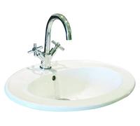 ONDÉE, Vasque encastrée ZOE, Vasque ovale intemporelle. Vasque avec trop plein et trou de robinetterie, Livrée sans bonde ni robinetterie, Porcelaine, Largeur 55cm, Finition Blanc