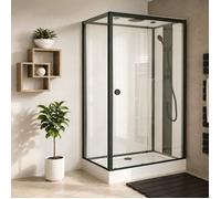 ONDEE ZEN Cabine de douche GONEA - 140 x 80 cm - Accès de face - Profilés aluminium - Noir mat