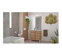 ONDEE ZEN Meuble Salle de Bain BELIS - A poser - Miroir Affleurant - 80cm - Finition Bois