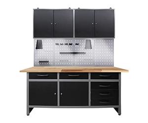 Ondis24 Établi d'Atelier à LED 160 cm de Large - Finition Laminée - Anthracite - Bois et Métal