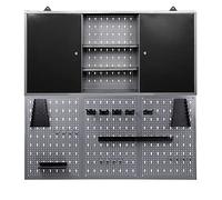 Ondis24 Joku Armoire murale d'atelier Noir avec 2 étagères Panneau perforé Gris Avec assortiment de 50 crochets 120 cm