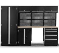 Ondis24 Kit complet XL - 260 cm - Cuisine pour homme prémontée - Direction d'atelier modulaire avec plan de travail en bois, armoires à outils, établi avec tiroirs (9 pièces)