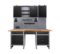 Ondis24 Meuble d'atelier Harry 160 cm, établi de travail, 2 armoires à outils, mur à outils en métal