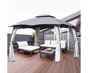 ONDIS24 Tonnelle de jardin de fête 3 x 4 m + ensemble complet + étanche en métal gris/blanc