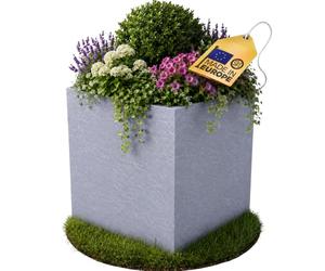 Ondis24 Vulkan Pierre 50 - Pot de fleurs de jardin, 50 x 50 cm, aspect ardoise, avec réservoir d'eau, haut, résistant à l'hiver - Gris clair